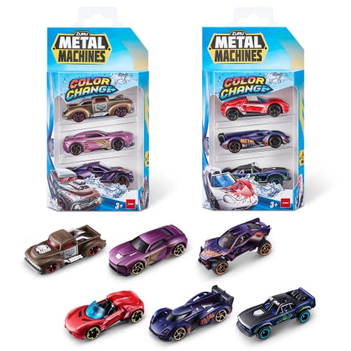 Metal Machines Color Change Serie 4, Mini Die-Cast 6 Pack di ZURU, Auto da Corsa Collezionabile Giocattolo per Ragazzi 1:64 (6 Pezzi), Stili Possono Variare