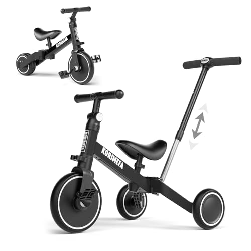 KORIMEFA 4 IN 1 Triciclo Bambini Triciclo con Maniglione di Spinta il Genitore per 1-3 Anni Ragazzi Ragazze Triciclo per Bambini Bicicletta Equilibrio Sedile e Maniglia Regolabili