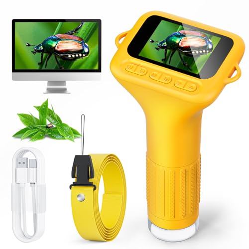 Microscopio digitale per bambini, schermo IPS SKYBASIC da 2,0 pollici, microscopio portatile 1000x con 8 luci LED regolabili, Capodanno per bambini dai 3 agli 8 anni