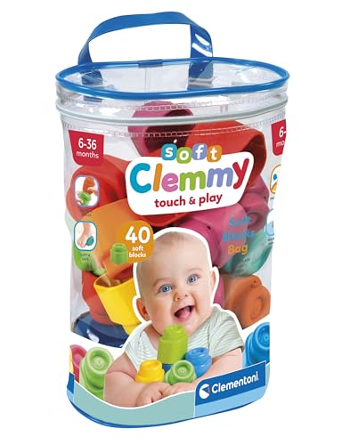 Clementoni Clemmy - 40 Mattoncini per Costruzioni, Gioco Prima Infanzia Made in Italy, Bambini 18-36 Mesi, 100% Igienici e Lavabili, per Sviluppare Manualità, Percezione Visiva e Fantasia, 17878