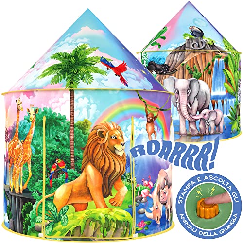 W&O Tenda per Bambini Jungle Adventure con Tasto Jungle Call, Tenda Bambini Animali Giungla, Tenda Gioco Bambini Pop-up, Tende da Gioco per Bambini, Animali per Bambini