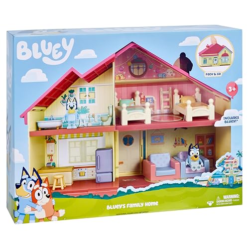Bluey 13024, Heeler Family Home Play Set 1 Personaggio ufficiale Bluey Action Figure, Playhouse grande 4 camere, accessori per mobili e patio estraibile, Multicolore