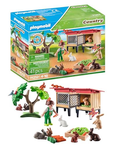 PLAYMOBIL Country 71252 Recinto dei Conigli, Animali per la Fattoria Biologica, Giocattoli sostenibili per Bambini dai 4 Anni in su