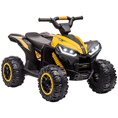 HOMCOM Quad Elettrico per Bambini 12V ATV, Doppio Motore e 2 Velocità, Ruote Larghe con Fari LED, Clacson e Musica, Età 3-5 Anni, Giallo