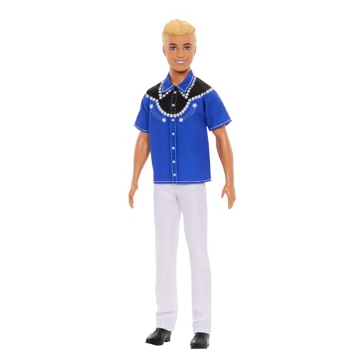 Barbie - Ken Fashionistas n. 226, bambola bionda con camicia Western, pantaloni e stivali rimovibili, edizione da collezione per il 65° anniversario, giocattolo per bambini, 3+ anni, HRH25