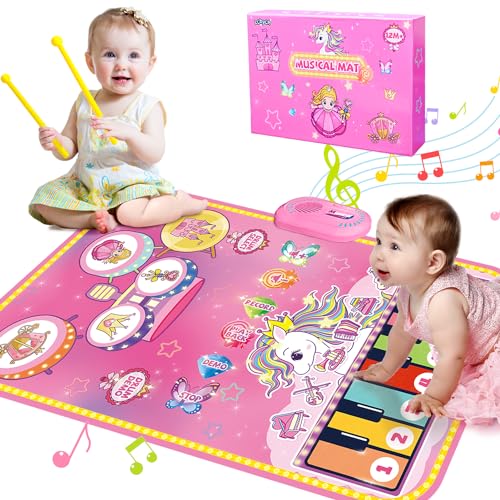 Lobyoh Giocattoli per Bambini di 1 Anno, Tappeto Musicale 2 in 1 con Pianoforte e Tamburo per Bambini, Tappeto Sonoro Regalo Principessa per Ragazze di 1 2 3 4 5 Anni