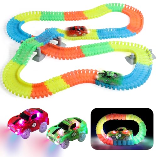 Pista Macchinine Luminosa Elettriche Auto Giocattolo Flessibile Pista Macchinine Colorate Carrera 240 Pezzi con 2 Glow Cars Macchinine Giocattolo per Bambini 3 4 5 6 Anni