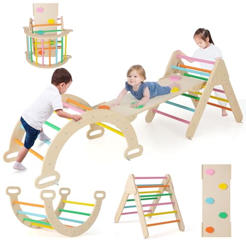 COSTWAY 4 in 1 Set da Arrampicata per Bambini, Giocattoli da Arrampicata a Triangolo con Triangolo Arco e Salita, Ideale per Bambini 1 Anni + (Colorato)