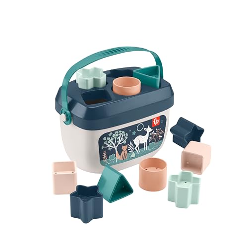 Fisher-Price - Blocchi Assortiti Cerbiatto blu, Set di 10 Blocchi da Impilare e Identificare per Neonati dai 6 Mesi in su, Giocattolo per Bambini 6+ Mesi, HJP20 [Esclusivo Amazon]