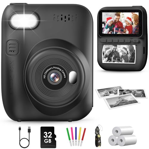 GREENKINDER Macchina Fotografica Bambini Istantanea, 3,0 Pollici 14MP Fotocamera Istantanea Bambini con 32GB Scheda, 1080P Fotocamera Digital per Bambini, Giocattolo Regalo per Bambino da 3-12 Anni