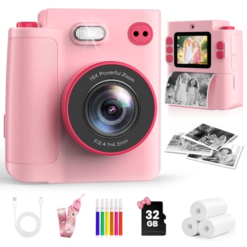 MYSTILUCK Macchina Fotografica Bambini Istantanea, 1080P HD Fotocamera Istantanea per Bambini con 32GB Scheda & Carta Fotografica, Giocattolo Regalo di Natale Compleanno Bambino e Bambina 3-12 Anni