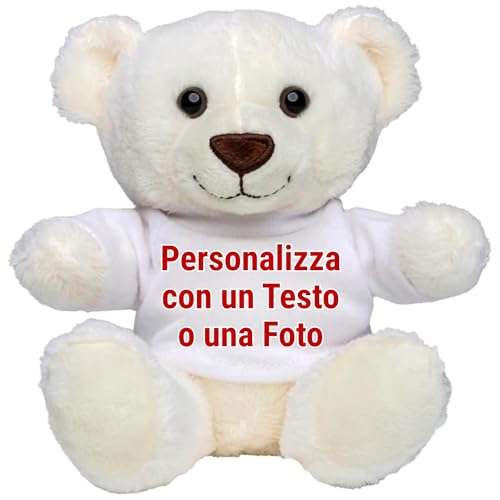 Peluche Personalizzato con Foto e Testo, Orsetto di Peluche con Maglietta Personalizzabile Alto 14cm Realizzato in Materiali Sicuro, Orsacchiotto Orso Pupazzo Idea Regalo Originale (Small, Bianco)