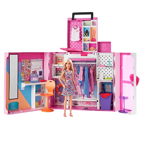 Barbie - Armadio dei Sogni Playset con bambola bionda, largo più di 60 cm, 15+ aree per riporre gli accessori, specchio, scivolo per biancheria, 30+ outfit e accessori, HGX57