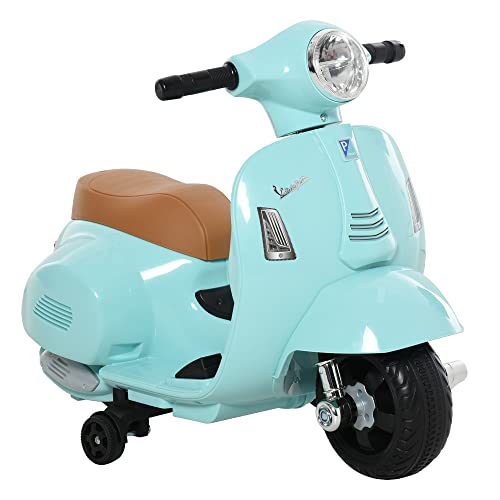 HOMCOM Moto Elettrica per Bambini 6V con Licenza Ufficiale Vespa Batteria, Motorino Elettrico per Bambini da 18-36 Mesi con Fari e Clacson, 66.5x38x52cm, Verde
