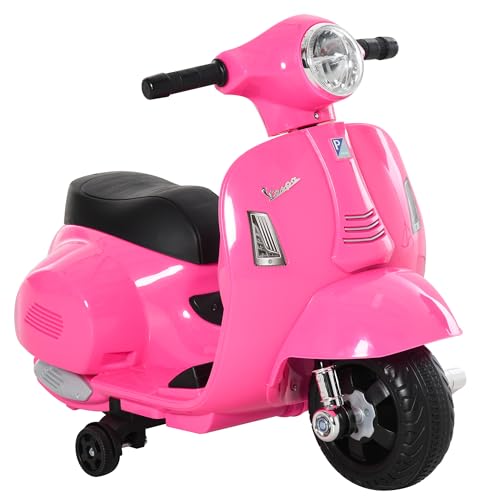 HOMCOM Moto Elettrica per Bambini 6V con Licenza Ufficiale Vespa Batteria, Motorino Elettrico per Bambini da 18-36 Mesi con Fari e Clacson, 66.5x38x52cm, Rosa