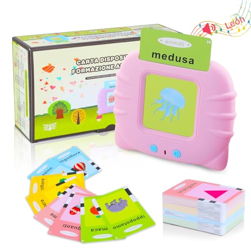 Italiano Standard, Flashcard Giocattoli Educativi per Bambini da 1-6 Anni, 120 Fogli 240 Parole per L'apprendimento Audio, Giocattoli Sensoriali Montessori per La Logopedia Dell'autismo Rosa