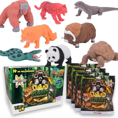 #sbabam FUNNY BOX Legend of Animals Forest Dominator, Animali Giocattolo per Bambini, 4 Pz, Giochi per Bambini da Edicola, Morbidi Pupazzetti Allungabili Panda, Tigre e Altri con Effetti Speciali