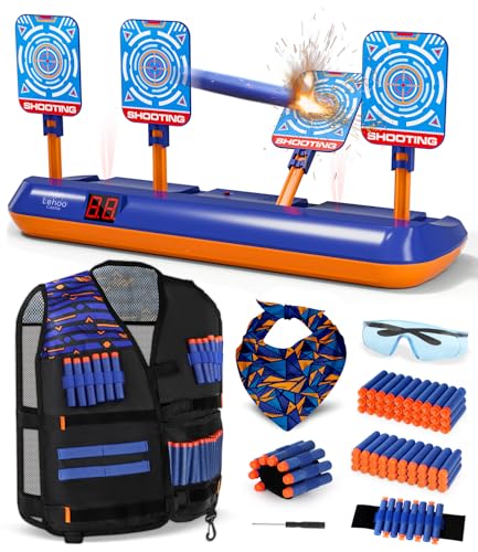 Lehoo Castle Tiro al Bersaglio Bambini con Gilet tattico per Pistole Nerf, Bersaglio Elettrico per Nerf con 60 Proiettili in Schiuma, Regalo Bambino 5-9 Anni