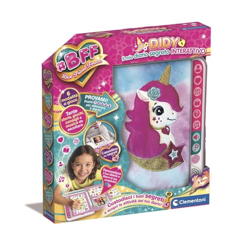 Clementoni - BFF Diario Segreto Unicorno Interattivo con Cassetto dei Segreti, 6 modalità di Gioco, Storie Musica e attività Creative, con Matita e Stickers, Bambine 6-9 Anni, 16681