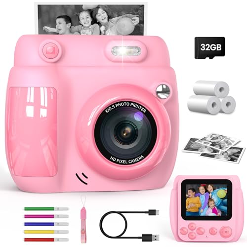 Gofunly Macchina Fotografica Bambini Istantanea, 2,4 Pollici Schermo Fotocamera Istantanea per Bambini con 32GB Scheda, 1080P HD Fotocamera Digitale Regalo per Ragazze Ragazzi da 3-12 Anni