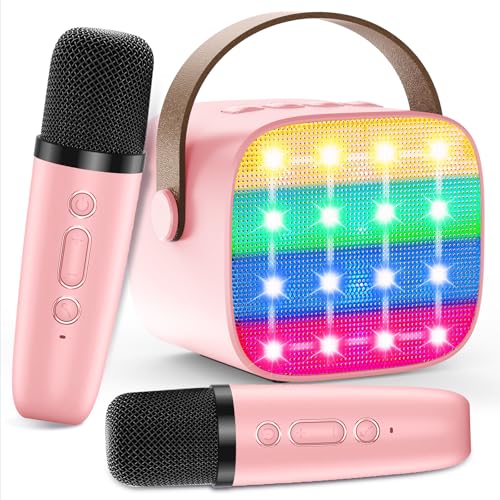 Macchina Karaoke per Bambini con 2 Microfoni Wireless - Microfono Bluetooth, Altoparlante Portatile, Cambio Voce, Luci LED, Giocattolo Musicale per Ragazze e Ragazzi, Regalo per Compleanni e Natale