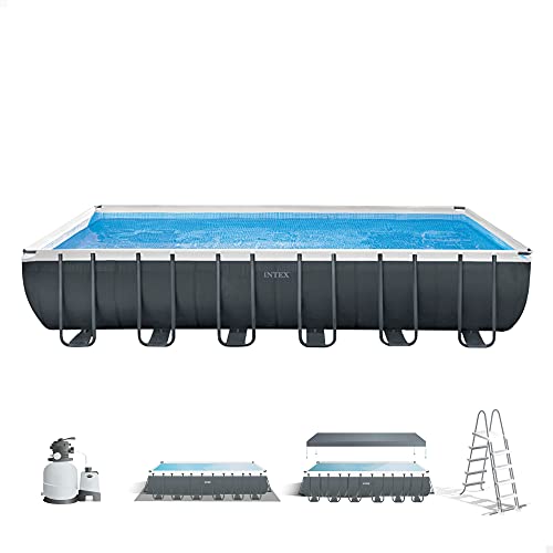 Intex 26364NP – Piscina Fuori Terra Ultra XTR Frame Rettangolare, Pompa Filtro 7900 L/h, Scaletta, Telo Base e Copertura, 31805 L, Acciaio e PVC, Grigio, 732x366x132 cm