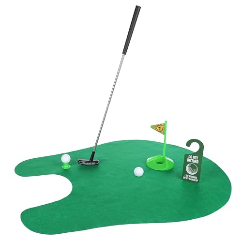 FunX Set regalo per golf, divertente mini golf, regalo da uomo, per il bagno con tappetino da putting, 7 pezzi
