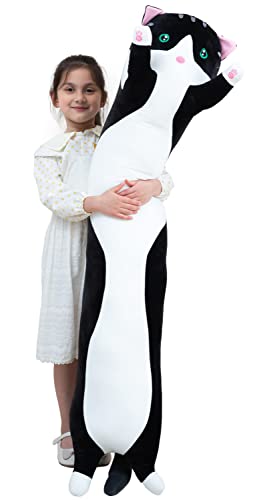 Kekeso Gatto Peluche Cuscino Lungo, Morbido Carino Gatto Cuscino Di Peluche, Gattino Ripiene Carino Peluche Regalo Per Bambini Fidanzata (90cm/35.4inch, Black)