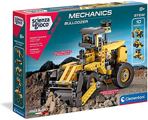 Clementoni Scienza e Gioco Build - Laboratorio di Meccanica Bulldozer, Set di Costruzioni Bambini di 8+ Anni, Scopri i Principi della Meccanica e dell'Ingegneria, Made in Italy, Lingua Italiana, 19139