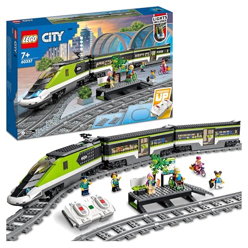 LEGO City Treno Passeggeri Espresso - Include Trenino Giocattolo Telecomandato con Fari Funzionanti, 2 Carrozze, 24 Binari e 6 Minifigure - Regalo per Bambini e Bambine da 7 Anni in su - 60337