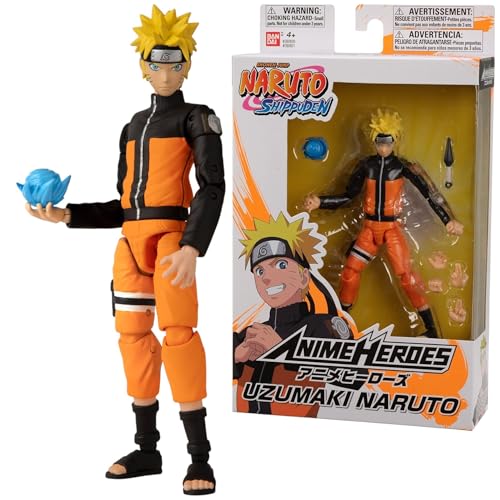 BANDAI - Anime Heroes - Naruto Shippuden - Figura Anime Heroes da 17 cm - Naruto Uzumaki - Licenza ufficiale Naruto - Figura snodata di Naruto - Giocattolo per bambini dai 4 anni in su - 36901