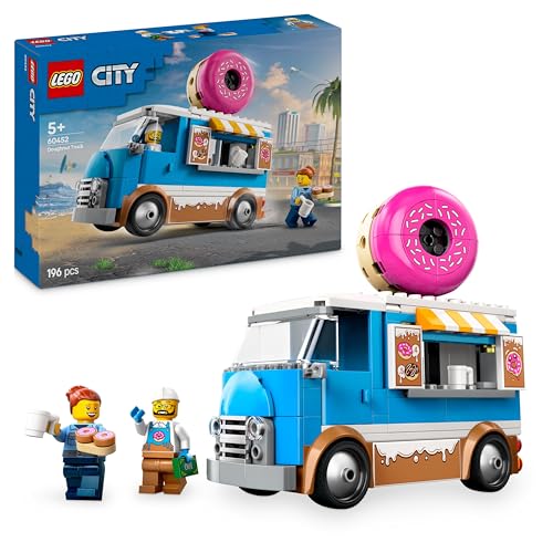 LEGO City Furgone delle Ciambelle Giocattolo con 2 Minifigure - Giochi con le Costruzioni per Bambini e Bambine da 5 Anni in su, Veicolo con Stand Gastronomico Mobile con Accessori, Idee Regalo 60452