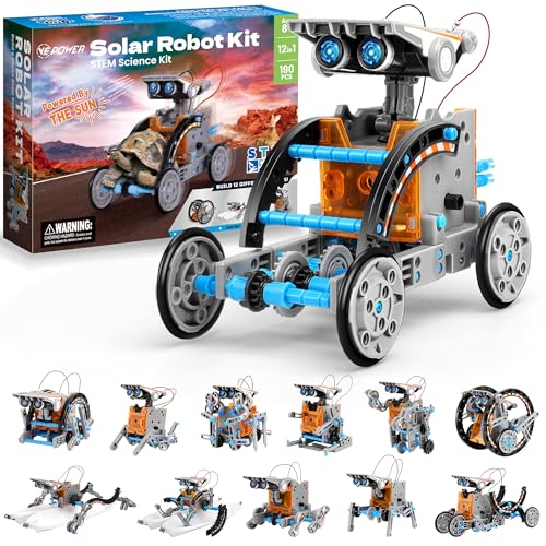 VEPOWER Energia Solare Robot, 12 in 1 Giocattoli Educativi, STEM Construcktion Set, Kit Esperimenti di Assemblaggio Fai da Te per Ragazzi, Regalo di 8-13 Anni(190 pezzi)