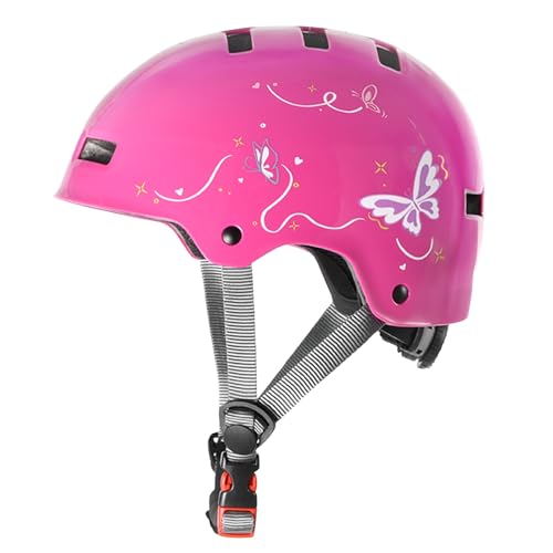 DUZSKJ Casco da bicicletta regolabile per bambina bambino ragazze, bambini bici scooter bambino, Casco per monopattino per skateboard bicicletta monopattino pattini in linea e ciclismo (Rosso Rosa, S)