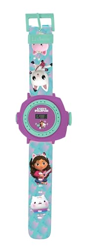 Lexibook, Gabby's Dollhouse, Orologio da proiezione regolabile con schermo digitale, 20 immagini della serie Gabby's Dollhouse, per bambini, Blu/viola, DMW050GDH
