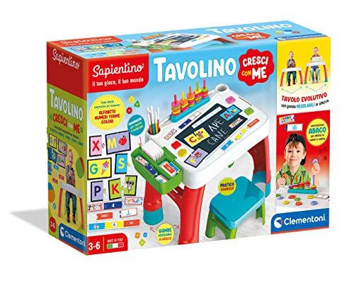Clementoni Sapientino - Tavolo Cresci con Me, Tavolino Multiattività Interattivo, Bambini 3-6 Anni, Gioco Educativo per Imparare Alfabeto, Numeri, Forme e Colori, Made in Italy, Lingua Italiana, 16745