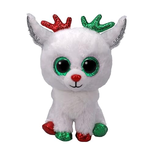 TY Beanie Boos - Snowdrop la Renna di Natale con Occhi Verdi Grandi e Glitter, il Peluche con gli Occhi Grandi Scintillanti - 15 cm - T37383