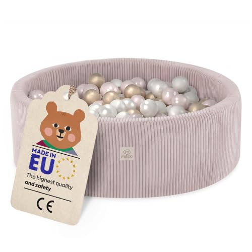 MISIOO Bagno per palline con imbottitura in schiuma – 90 x 30 cm – 200 palline – Palline da bagno di alta qualità per bambini – Giocattolo morbido e sicuro – lavabile