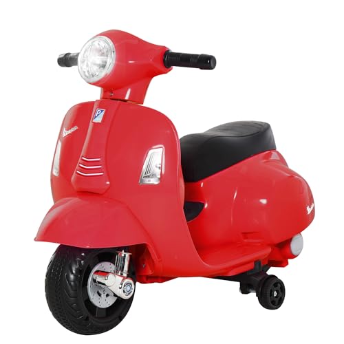 HOMCOM Moto Elettrica per Bambini 6V con Licenza Ufficiale Vespa Batteria, Motorino Elettrico per Bambini da 18-36 Mesi con Fari e Clacson, 66.5x38x52cm, Rosso