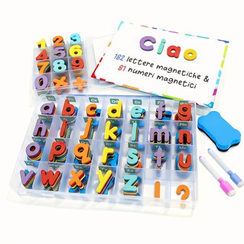 Smart Panda Set Completo di Magneti per Il Frigo con 182 Lettere e 81 Numeri e Simboli Magnetici per Bambini- Include 2 Contenitori, Lavagna Magnetica, Penne e Gomma