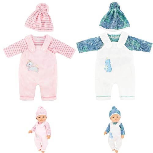 Neuytiky Vestiti per Bambole 35-43 cm,Vestiti per Bambole per New Born Baby Doll, Abiti Carini Compatibile con Baby Born, Baby Annabell, Nenuco e Altri, Confezione da 2(Bambola Non Inclusa)
