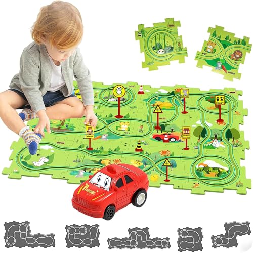 Pista Macchinine per Bambini DIY Pista del Puzzl DIY Rotta Gioco Giocattolo Educativi Regalo Giochi Bambini 2 3 4 5 6 Anni(Terra)