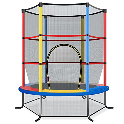 COSTWAY Trampolino Elastico Bambino in Acciaio, Tappeto Elastico Bambini da Esterno e da Interno, con Rete e Cusicnetti Antiscivolo (Colorato, 165 x 165 cm)