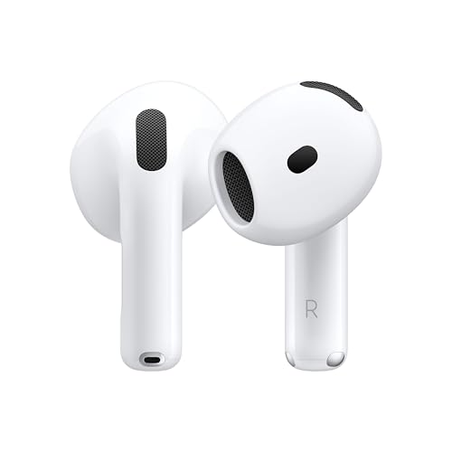 Apple AirPods 4 Auricolari wireless, Auricolari Bluetooth, Audio spaziale personalizzato, Resistenza al sudore e all’acqua, Custodia di ricarica USB-C, Chip H2, Fino a 24 ore di autonomia