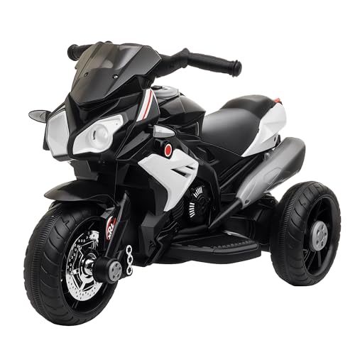 HOMCOM Moto Elettrica per Bambini 3-5 Anni Max. 25kg con Luci, Musica, Batteria 6V e Velocità 3km/h, 86x42x52 cm, Nero