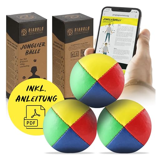 Diabolo Freizeitsport Set di 3 palline da giocoliere da 62 mm con miglio di uccello sostenibile, pelle sintetica impermeabile, ideale per bambini e principianti