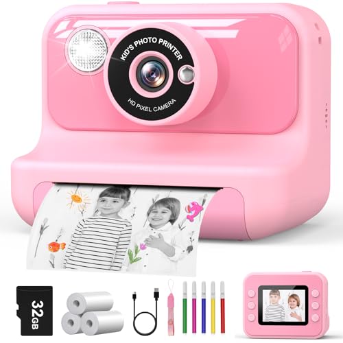 Hangrui Macchina Fotografica Bambini Istantanea, 2,4 Pollici Fotocamera Istantanea Bambini con 32G Scheda,20MP/1080P Fotocamera Digitale,Giocattolo Regalo per Ragazze Ragazzi dai 3-10 Anni-Rosa