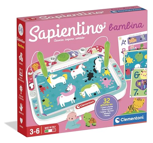 Clementoni Sapientino - Bambina, Gioco Educativo con Penne Parlanti per Bambini 3-6 Anni, con 16 Schede e più di 32 attività su Temi della Scuola dell'Infanzia, Made in Italy, Lingua Italiana, 16473