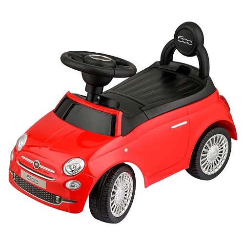 Baroni Toys Macchinina Fiat 500 Cavalcabile Bambini dai 12 ai 36 Mesi, Volante con Clacson e Suoni, Vano Portaoggetti e Schienale, Auto Bambino Bambina per Imparare a Camminare, Rosso, 28x60x23 cm