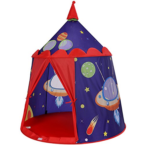 SONGMICS Tenda da Gioco Castello con Astronavi per Ragazzi e Bambini, Casetta dei Giochi per Interni ed Esterni, Tenda Portatile con Borsa da Trasporto, Regalo per Bambini, Blu LPT01BU